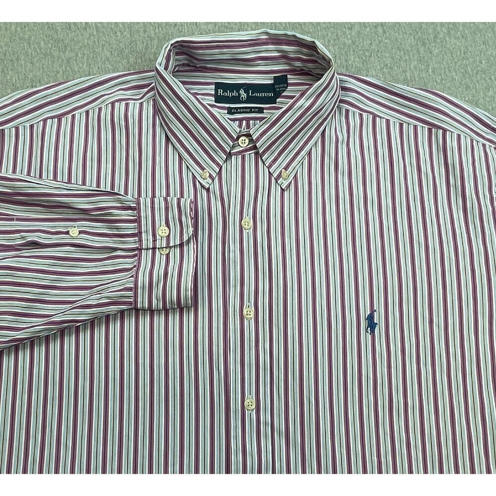 Ralph Lauren Shirt Mens 17.5 / XL Striped 100% Cotton Classic Button Down Pony